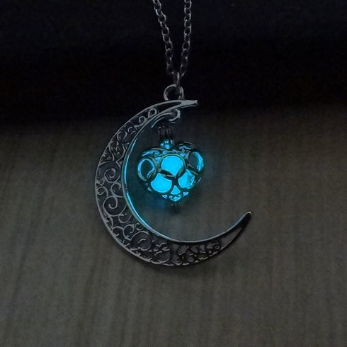 Lunar Glow Pendant Necklace - Silver-Plated Moon Shape - EclipticJew